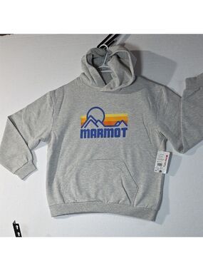 Marmot Gray Hoodie with Blue and Yellow Graphic Womens XL